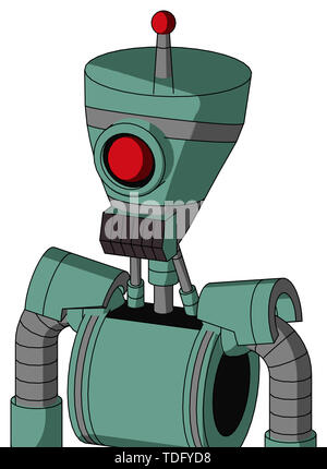 Portrait style green mech with vase head and dark tooth mouth and cyclops eye and single led antenna . Stock Photo