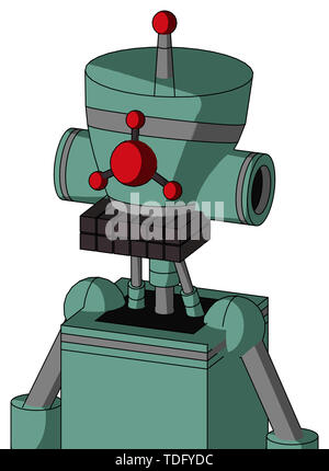 Portrait style green mech with vase head and keyboard mouth and cyclops compound eyes and single led antenna . Stock Photo