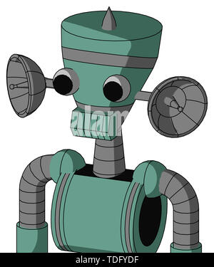 Portrait style green mech with vase head and toothy mouth and two eyes and spike tip . Stock Photo