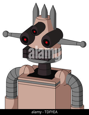 Portrait style light-peach mech with cone head and keyboard mouth and three-eyed and three spiked . Stock Photo