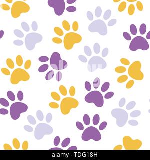 backdrop with silhouettes of cat or dog footprint.red Vector illustration animal paw track pattern. Paw print seamless. Stock Vector