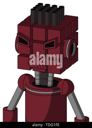 Portrait style red droid with cube head and toothy mouth and angry eyes and pipe hair . Stock Photo