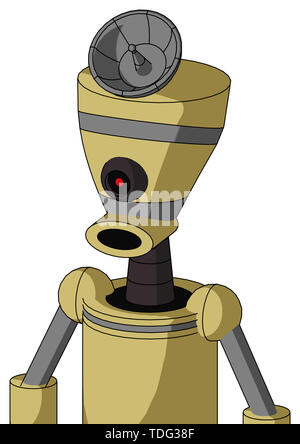 Portrait style yellow droid with vase head and round mouth and black cyclops eye and radar dish hat . Stock Photo