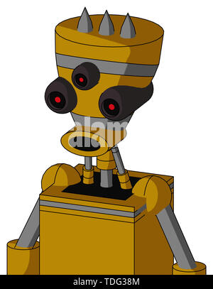 Portrait style yellow droid with vase head and round mouth and three-eyed and three spiked . Stock Photo