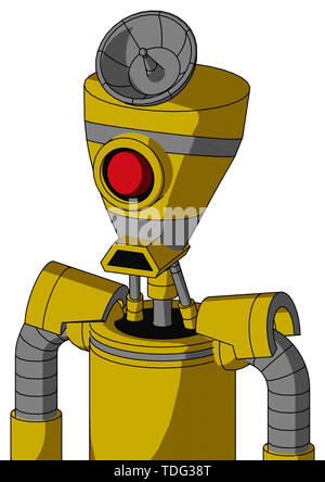 Portrait style yellow droid with vase head and sad mouth and cyclops eye and radar dish hat . Stock Photo
