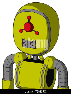 Portrait style yellow robot with bubble head and dark tooth mouth and cyclops compound eyes . Stock Photo