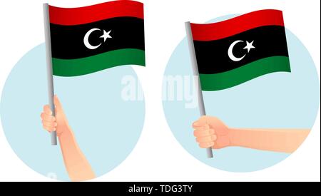 libya flag in hand. Patriotic background. National flag of libya vector illustration Stock Vector