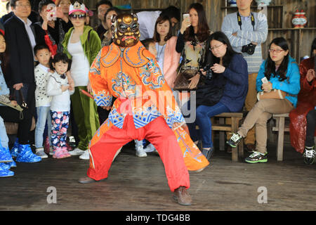 Nuo dance, a folk dance with the functions of exorcising ghosts and exorcism and sacrifice, is a dance part of Nuo instrument. It is usually performed between the first day of the Chinese New Year and the 16th of the first month. Existing Nuo dance is mainly distributed in Jiangxi, Anhui, Guizhou, Guangxi, Shandong, Henan, Shaanxi, Hubei, Fujian, Yunnan and Guangdong. There are local titles such as Nuo dance, ghost dance and play joy. Stock Photo