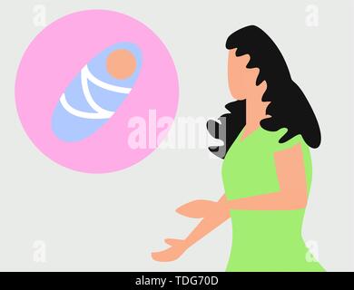 A woman dreams of a child. Pregnant woman dreaming of her baby Stock Vector