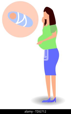 A woman dreams of a child. Pregnant woman dreaming of her baby Stock Vector