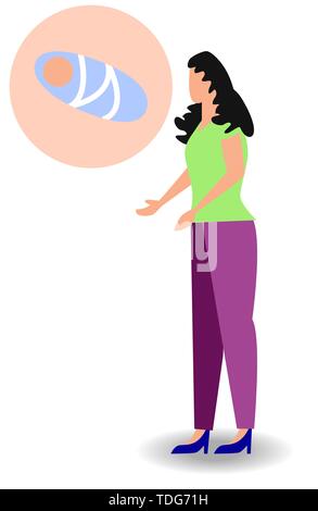 A woman dreams of a child. Pregnant woman dreaming of her baby Stock Vector