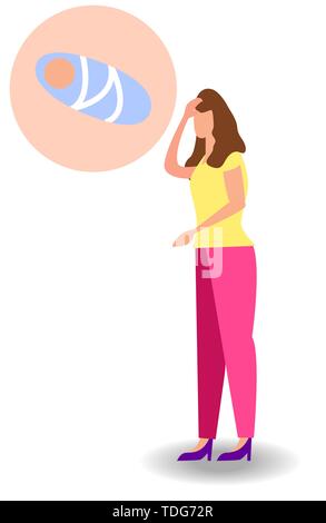 A woman dreams of a child. Pregnant woman dreaming of her baby Stock Vector