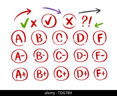 Grades results with circles, set. Hand draw vector Stock Vector