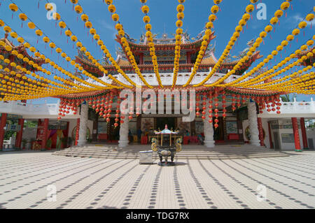 Kuala Lumpur, Malaysia - 10th May 2019 : Front view of the beautiful Thean Hou Temple decorated with many red and yellow lanterns, located in Kuala Lu Stock Photo