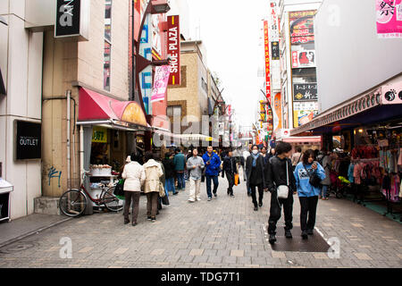 Japanese people and foreigner traveler walking travel and visit shopping eat and drinks in Ameyoko Market at Ueno city on March 30, 2019 in Tokyo, Jap Stock Photo