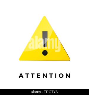 Alert icon. Attention symbol. Warning sticker. yellow triangle with black exclamation mark. Vector illustration isolated on white background Stock Vector