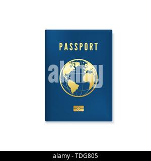 Biometric blue passport cover template. Identity document with digital id. Vector illustration isolated on white background Stock Vector