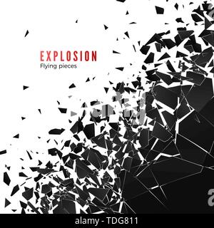 Abstract cloud of pieces and fragments after wall explosion. Shatter ...