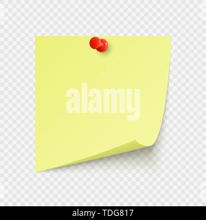 Yellow office sticker with space for text or message stuck by neeples to wall. Vector illustration isolated on transparent background Stock Vector
