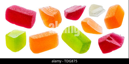 Fruit jellies, marmalade sweets isolated on white background Stock Photo
