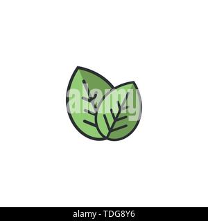 Two leaves eco icon. isolated on white. Vector illustration. Green flat Stock Vector