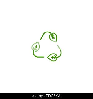 Three arrows with leaves eco recycle icon. line pictogram isolated on white. Stock Vector