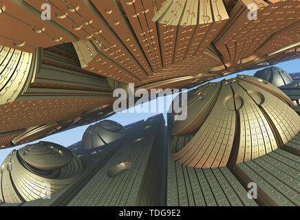 Fantastic city, 3D rendering, fractal abstract design Stock Photo