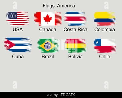 American countries flag set North, Central and South America Stock Vector