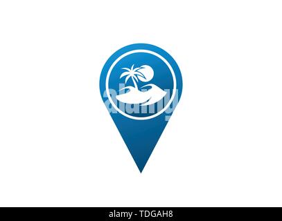 desert logo palm and sand and sun vector design illustration in the shape Stock Vector