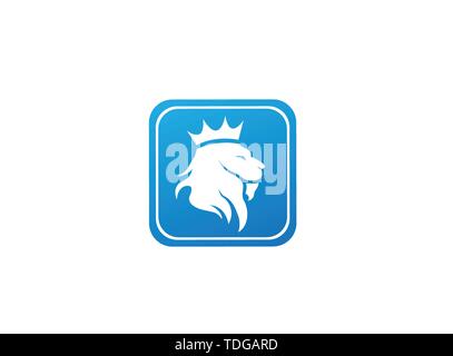 Lion head and crown in the top logo design, animal king symbol in the shape Stock Vector