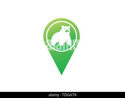 Big bear standing and looking at the side logo design, illustration icon in a shape Stock Vector