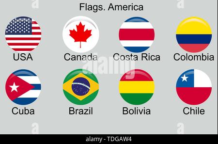 American countries flag set North, Central and South America Stock Vector