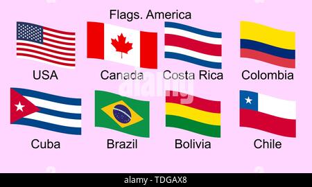 American countries flag set North, Central and South America Stock Vector