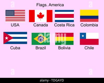 American countries flag set North, Central and South America Stock Vector