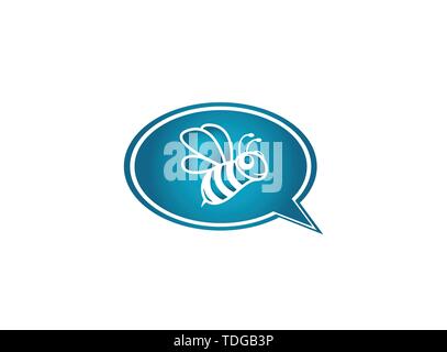Happy bee open wings and fly for logo design illustration in chat icon Stock Vector