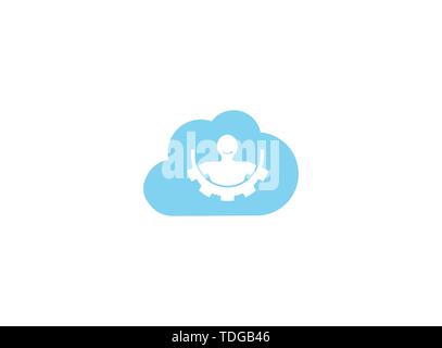 Body inside a gear pignion and smile for logo design Vector in chat icon illustration Stock Vector