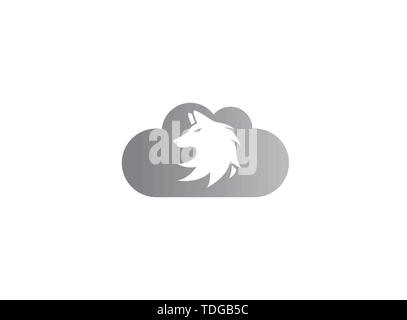 Wolf head logo fox face illustration design illustration in a cloud shape icon Stock Vector