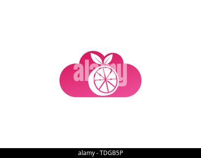 Orange half of a piece and Pulp with leaf for logo design illustration in a cloud shape icon Stock Vector