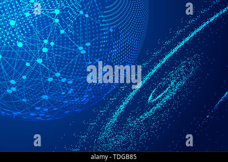 Cosmic wormhole vortex, world map, point, line composition, representing global network connection, international significance. Stock Photo