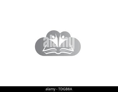 Kids or students open hands inside a book for logo design illustration, in a cloud shape icon Stock Vector