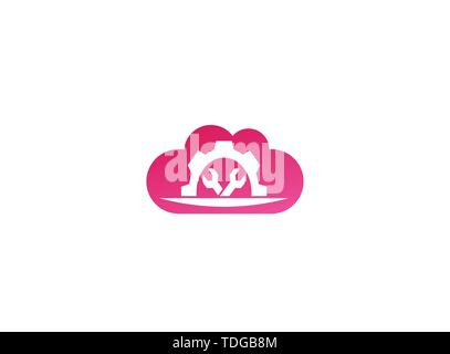 Mechanic gear tools in and pignion for logo design illustration, in a cloud shape icon Stock Vector