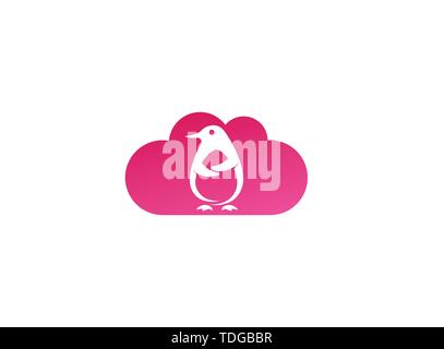 Penguin cute animal for logo design illustration in a cloud shape icon Stock Vector