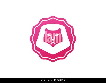 Orange lion head and face for logo design illustration, animal king icon Stock Vector