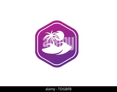 desert logo palm and sand and sun vector design illustration in the shape Stock Vector