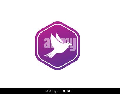 Bird or dove open wings and fly inside a circle for logo design illustration in the shape Stock Vector