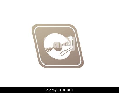 Vinyl disk for dj mixing music logo design illustration in the shape Stock Vector