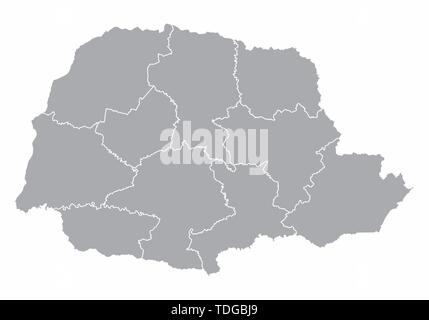 A gray map of Parana State divided into regions, Brazil Stock Vector