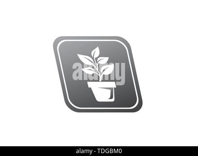 Plant in the Pot with some leaves for logo Vector Design, illustration in a shape Stock Vector