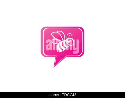 Happy bee open wings and fly for logo design illustration in chat icon Stock Vector