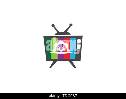 Mechanic gear tools in and pignion for logo design illustration, in an old tv shape color icon Stock Vector